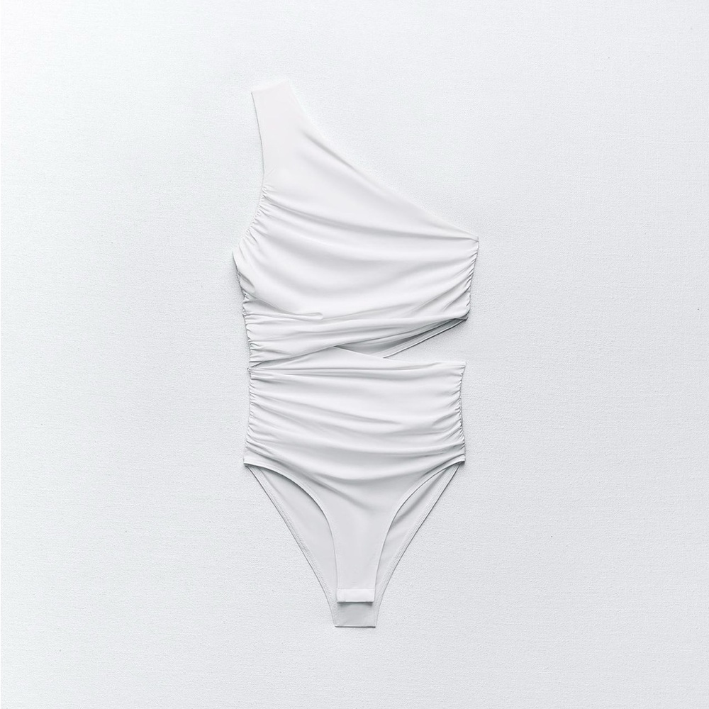 Zara White One-Shoulder Bodysuit